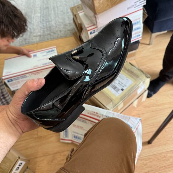 Santimon Men's US 8, 12 Black Patent Leather Wingtip Tassel Loafers Dress Shoes - Picture 5 of 12